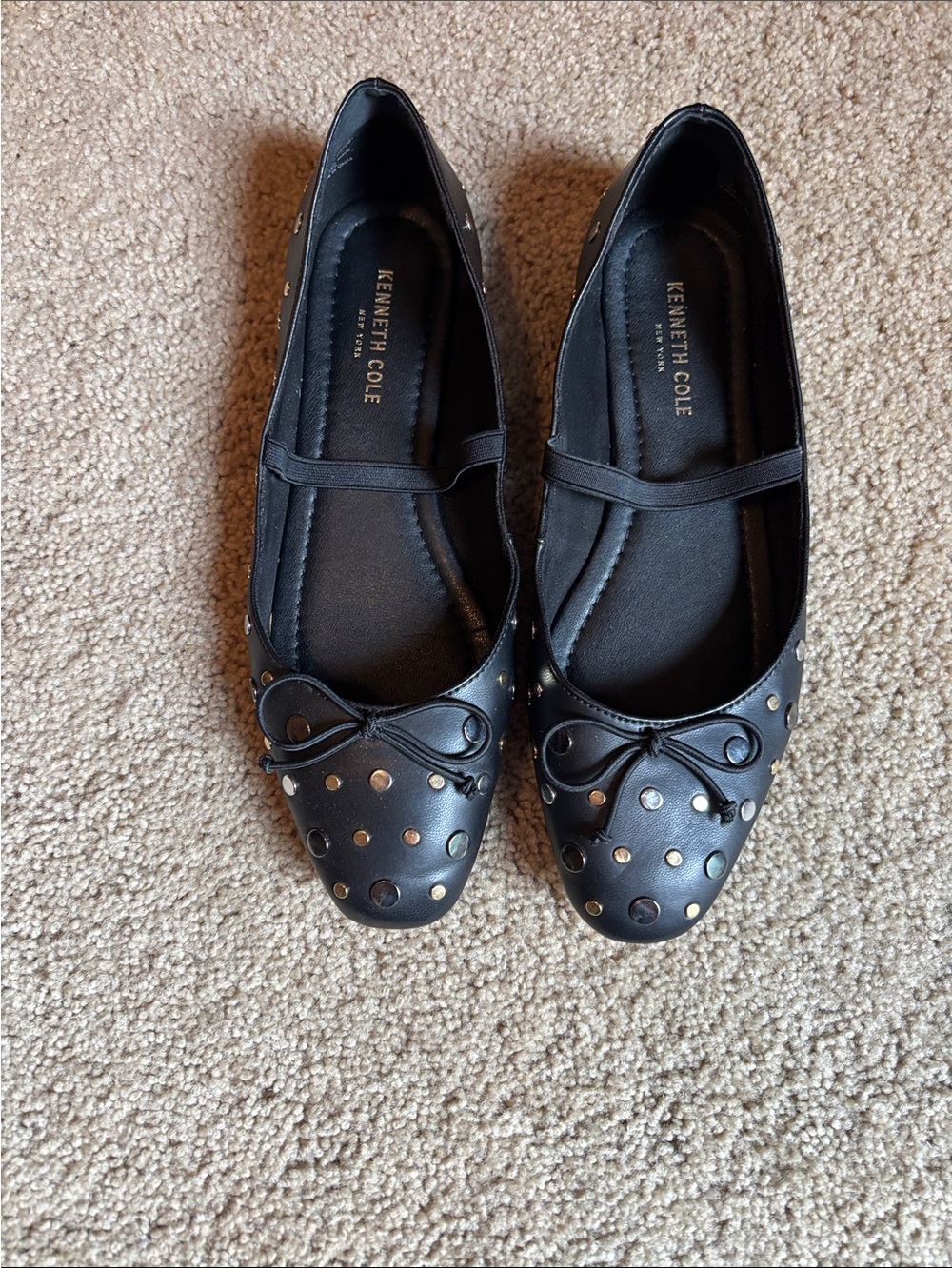Kenneth Cole Black Studded Bow Ballet Flats
